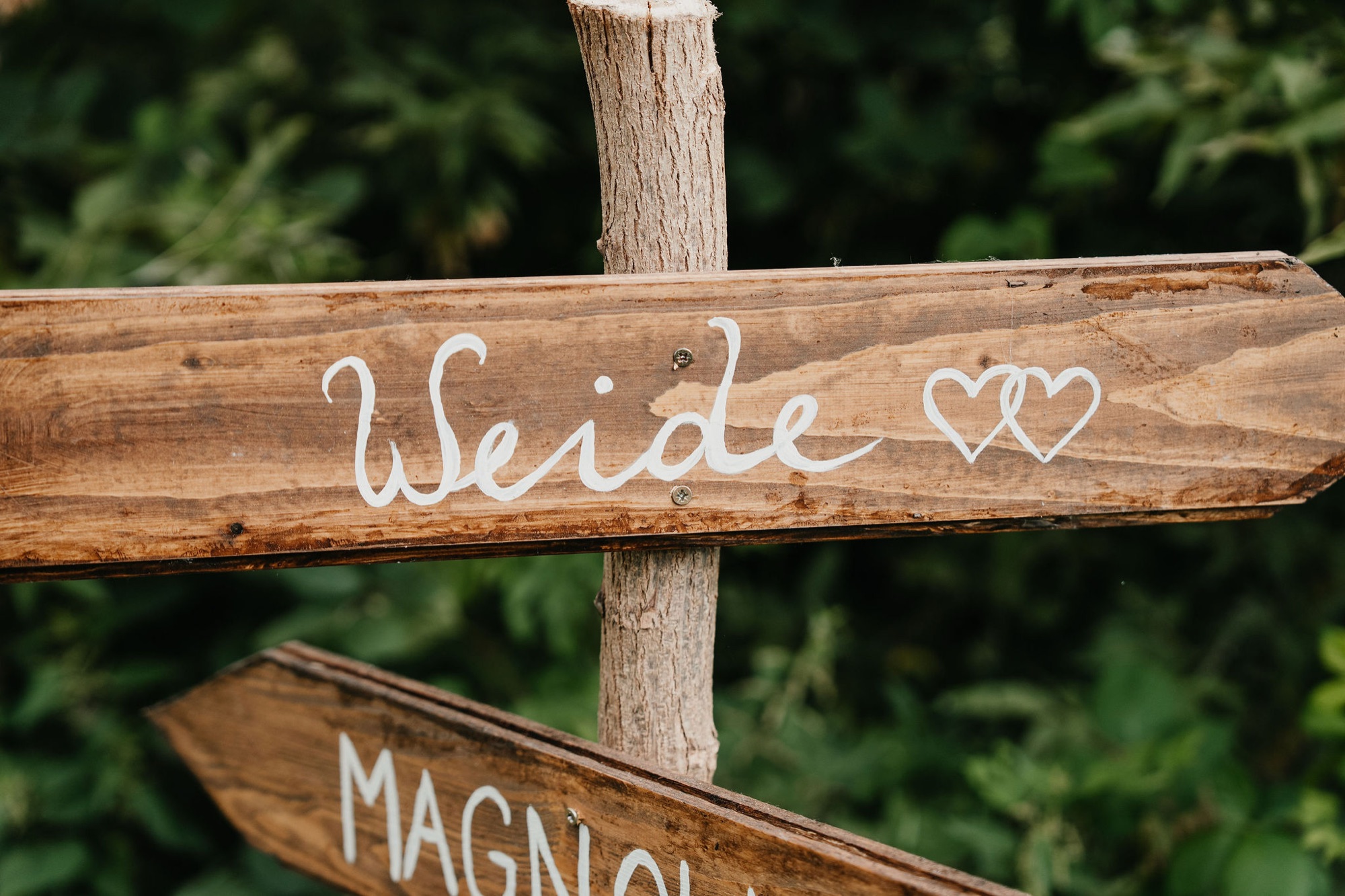 Holzschild mit der Aufschrift Weide