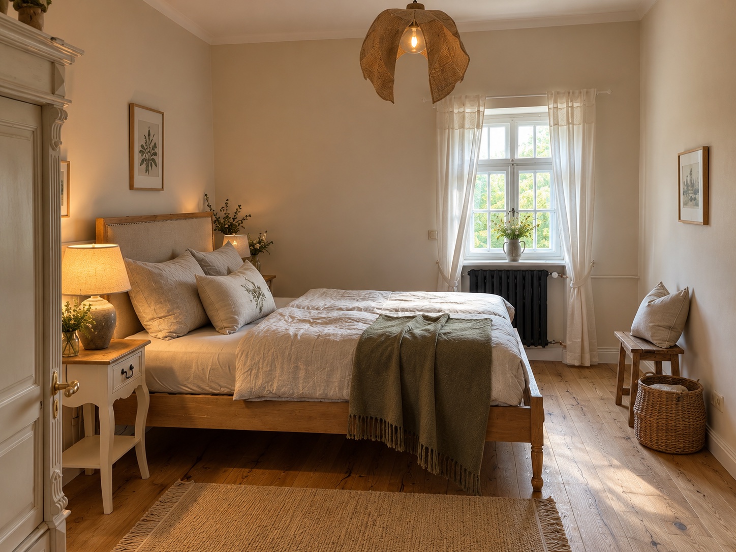 Gutszimmer Kastanie, Schlafzimmer im Morgenlicht