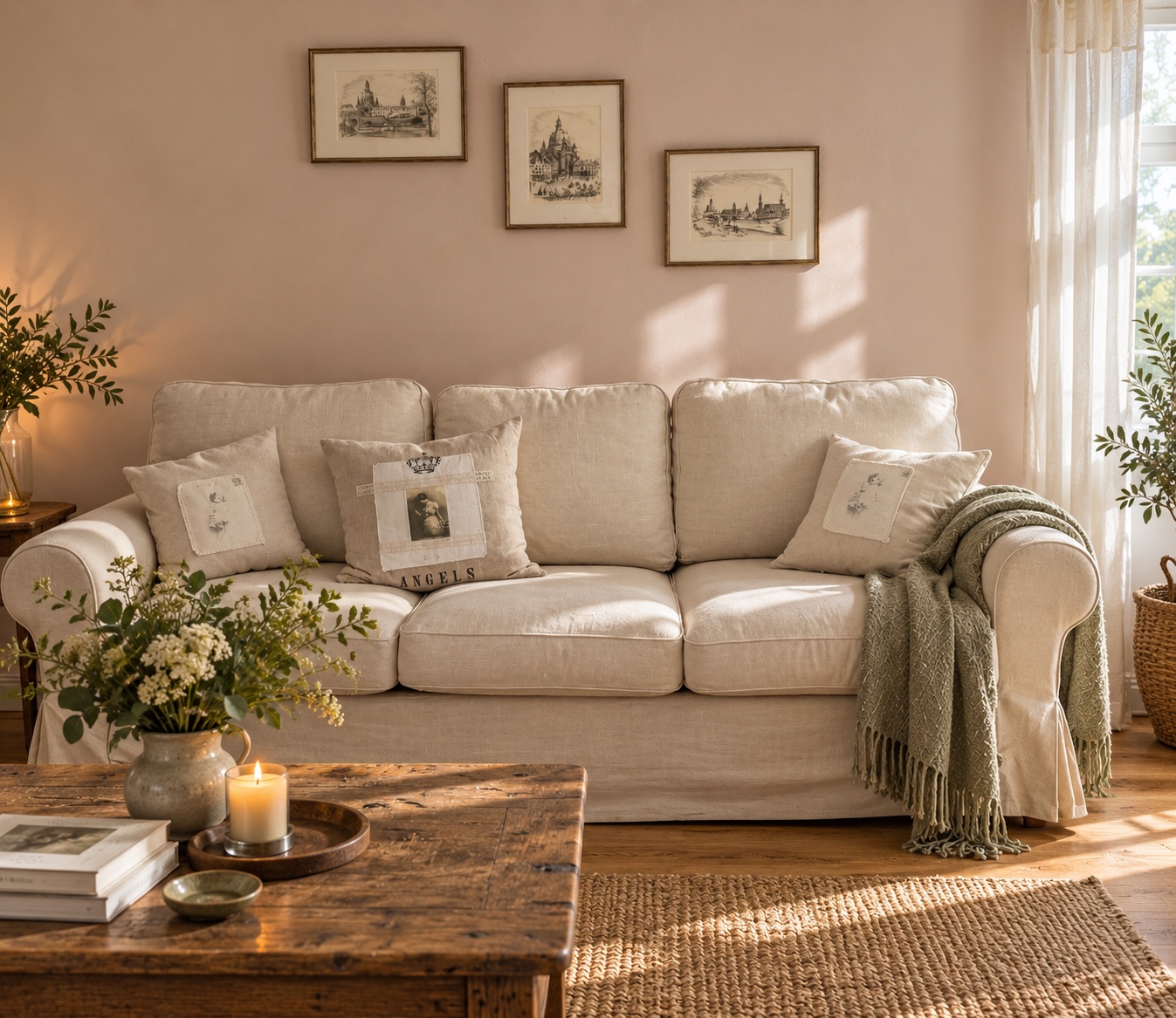 Gutszimmer Magnolie, helles Sofa